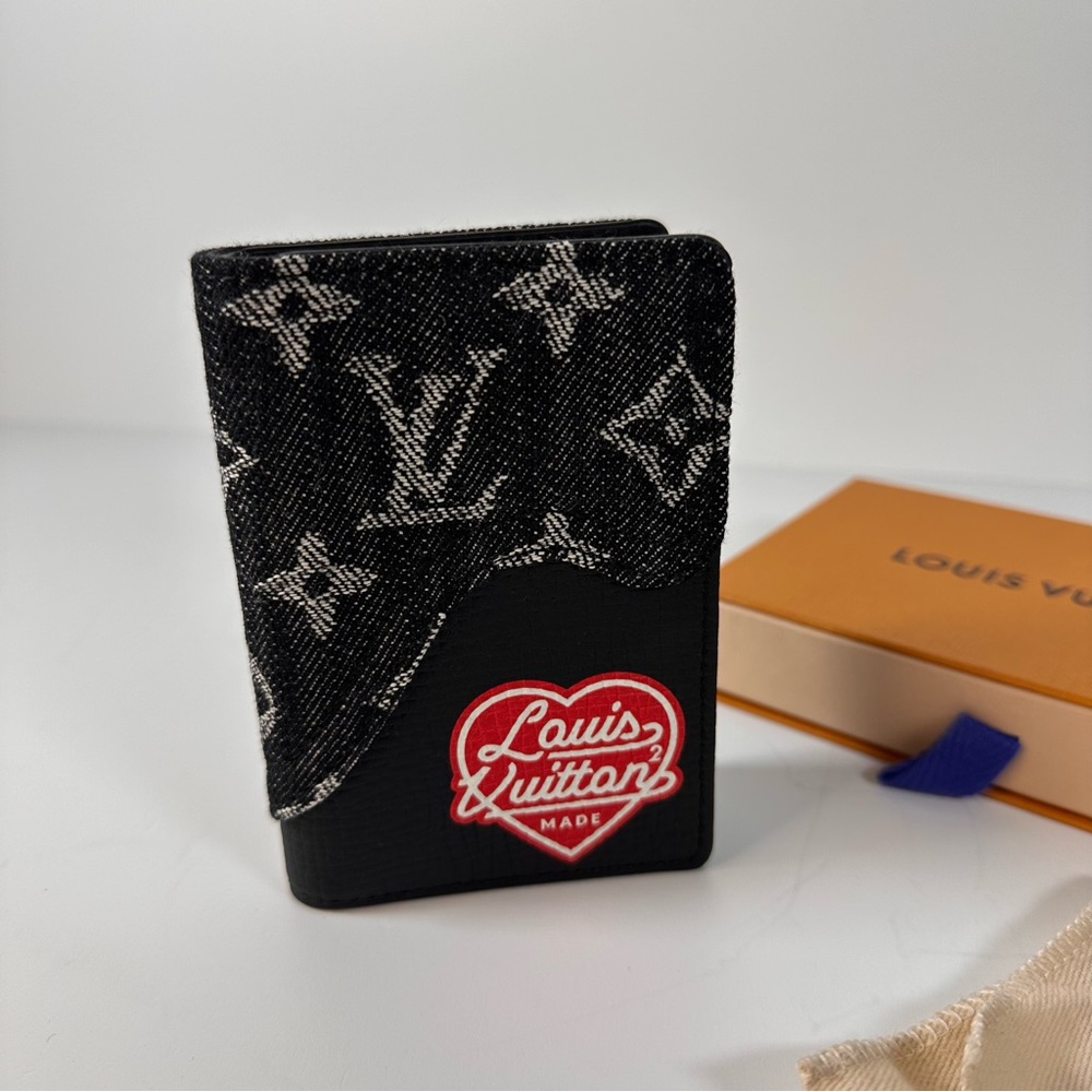 X NIGO Taurillon Monogram Denim Drip Pocket Organizer Black - Picture 4 of 12